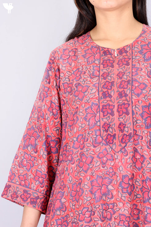 Bizzy Lizzy Full Sleeved Zip Kaftan In Floral Block Print
