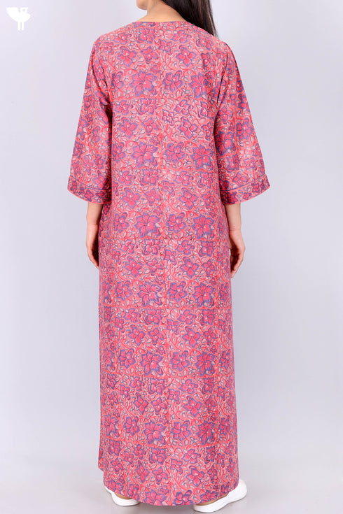 Bizzy Lizzy Full Sleeved Zip Kaftan In Floral Block Print