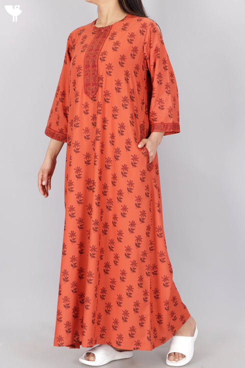 Bizzy Lizzy Full Sleeved Zip Kaftan In Floral Block Print