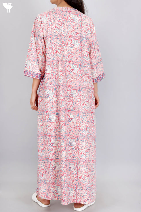 Bizzy Lizzy Full Sleeved Zip Kaftan In Floral Block Print