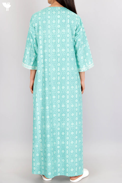 Bizzy Lizzy Full Sleeved Zip Kaftan In Graphic Block Print
