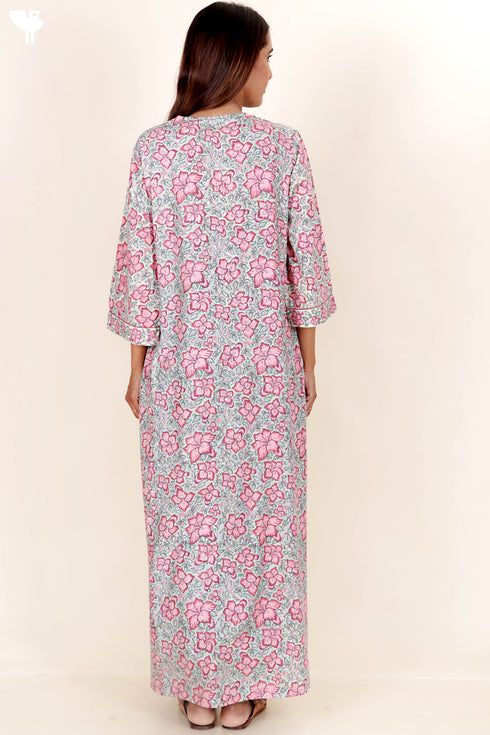 Bizzy Lizzy Full Sleeved Zip Kaftan In Floral Block Print