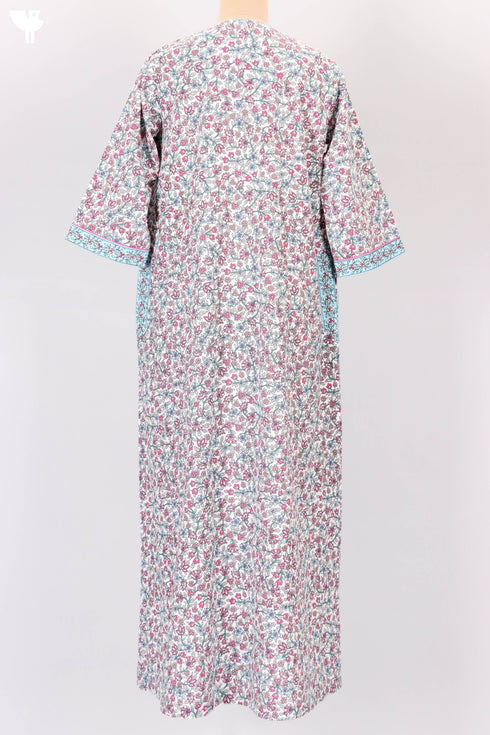Soft Cotton Zipper Front Kaftan In Floral Block Print