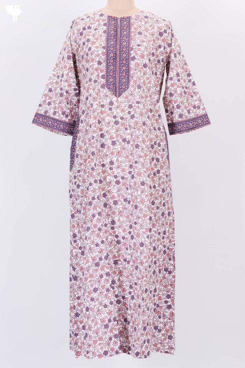 Soft Cotton Zipper Front Kaftan In Floral Block Print