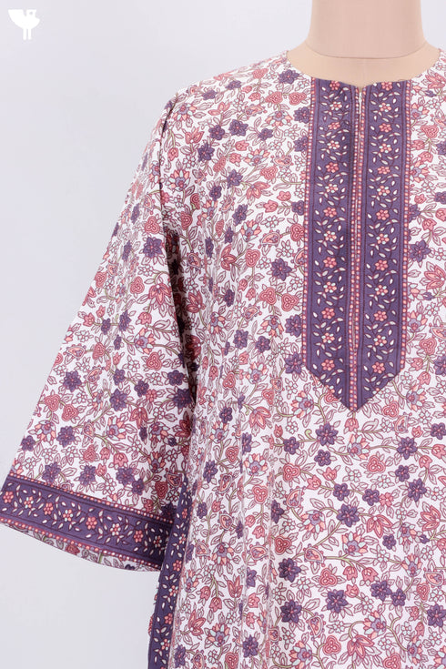 Soft Cotton Zipper Front Kaftan In Floral Block Print