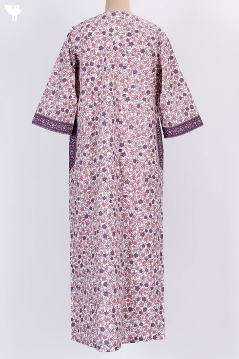 Soft Cotton Zipper Front Kaftan In Floral Block Print