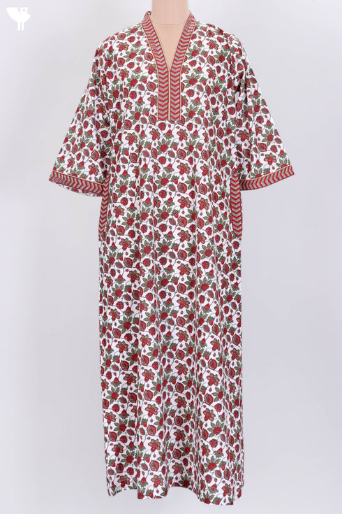 60’s Cotton Full Sleeved Kaftan In Floral Print