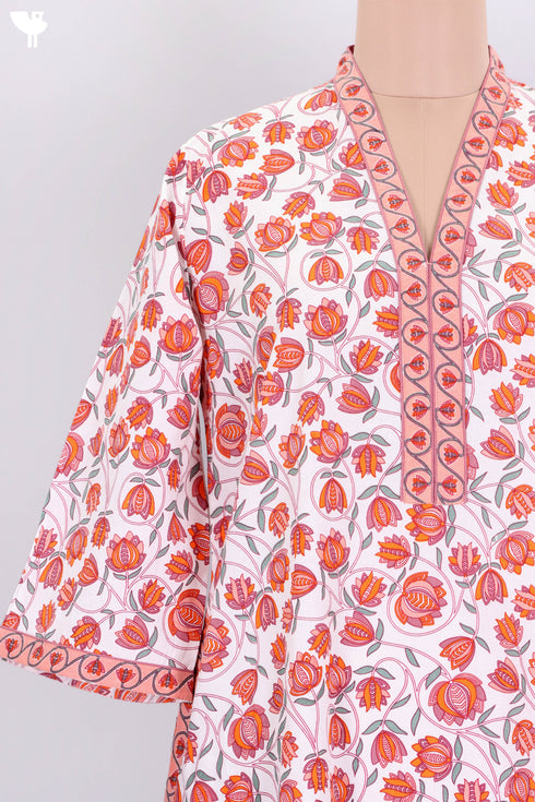 60’s Cotton Full Sleeved Kaftan In Floral Print