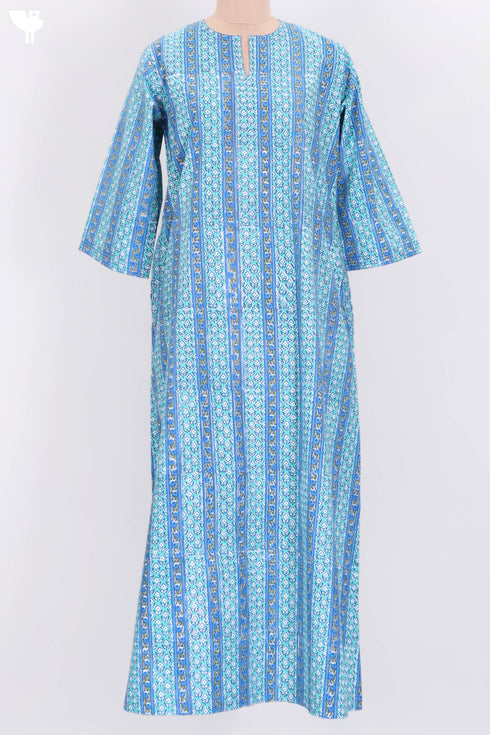 40s Cotton Full Sleeved Kaftan in Floral Block Print