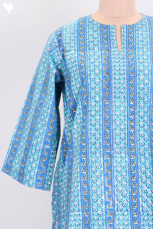 40s Cotton Full Sleeved Kaftan in Floral Block Print