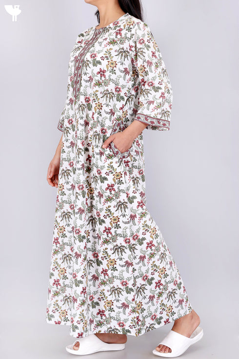 60’s Cotton Zipper Kaftan In Floral Print