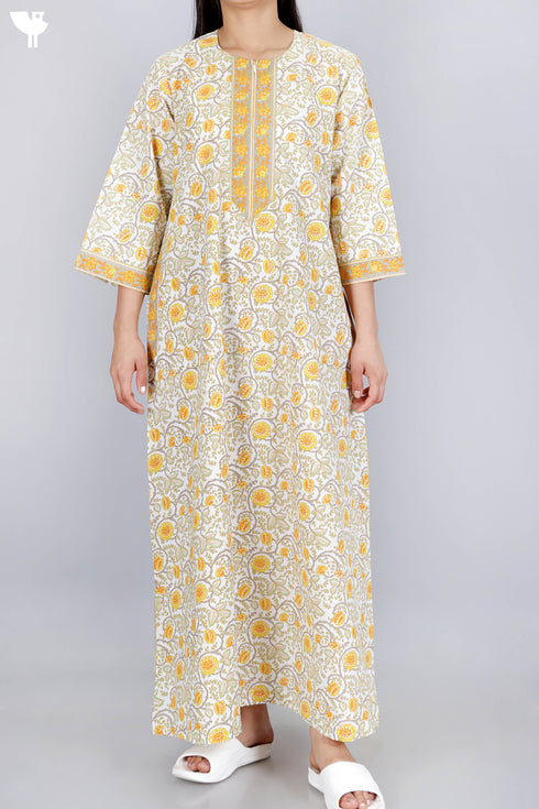 60’s Cotton Zipper Kaftan In Floral Print
