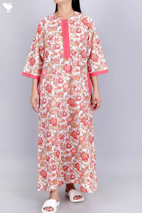 60’s Cotton Zipper Kaftan In Floral Print