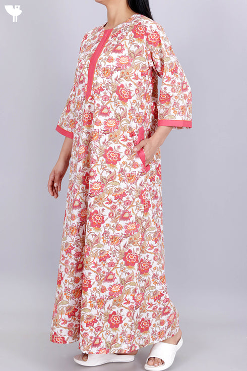 60’s Cotton Zipper Kaftan In Floral Print