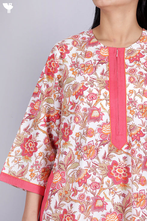 60’s Cotton Zipper Kaftan In Floral Print