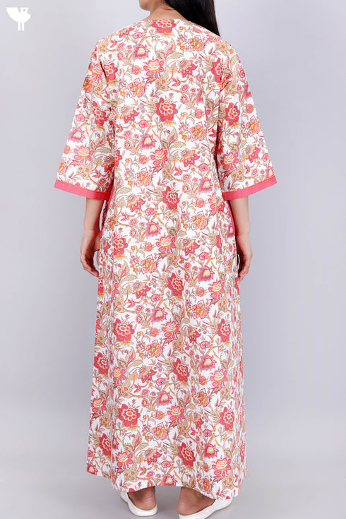 60’s Cotton Zipper Kaftan In Floral Print