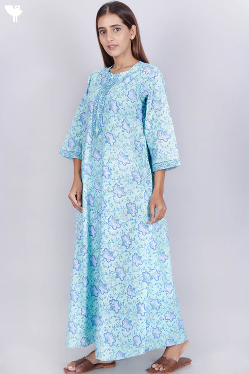 60’s Cotton Zipper Kaftan In Floral Block Print