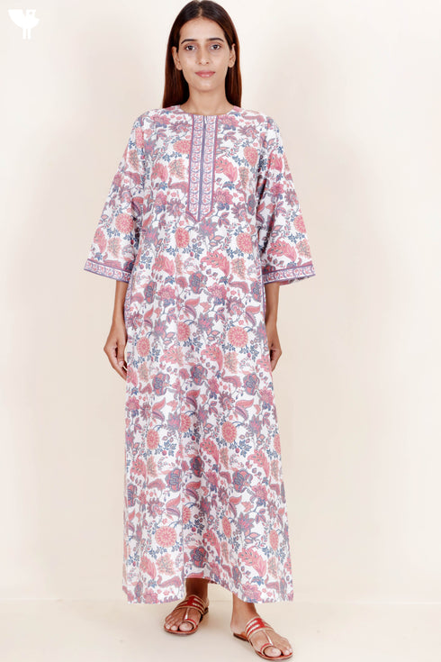 60’s Cotton Zipper Kaftan In Floral Print