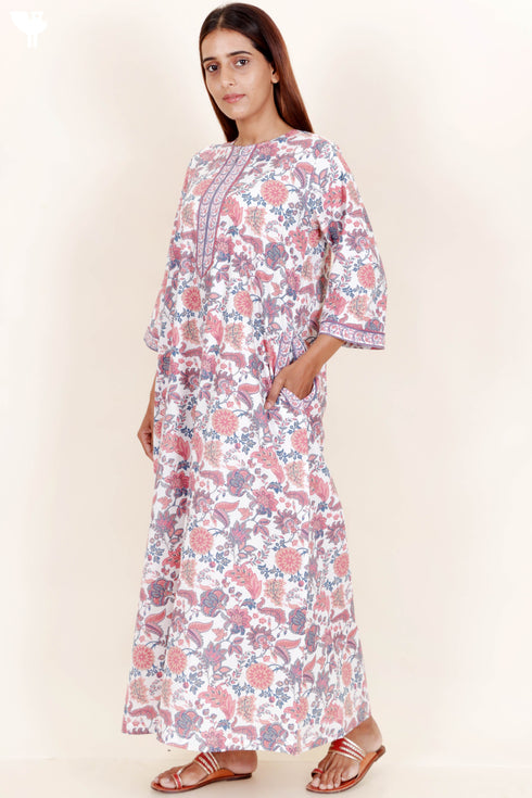 60’s Cotton Zipper Kaftan In Floral Print