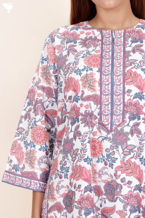 60’s Cotton Zipper Kaftan In Floral Print