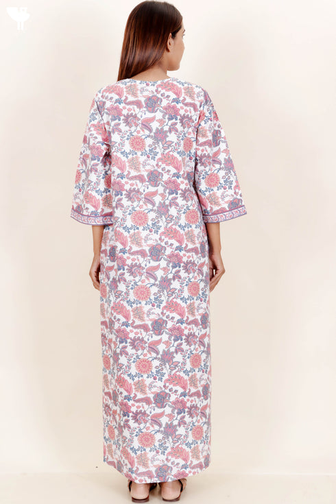 60’s Cotton Zipper Kaftan In Floral Print