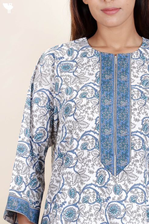 60’s Cotton Zipper Kaftan In Floral Print