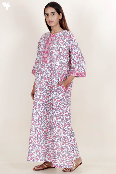 60’s Cotton Zipper Kaftan In Floral Print