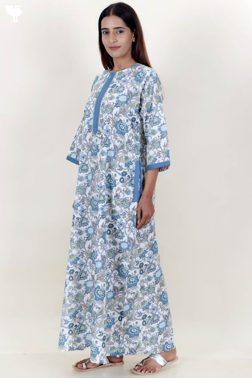 60’s Cotton Zipper Kaftan In Floral Print