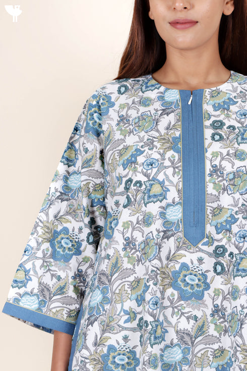 60’s Cotton Zipper Kaftan In Floral Print
