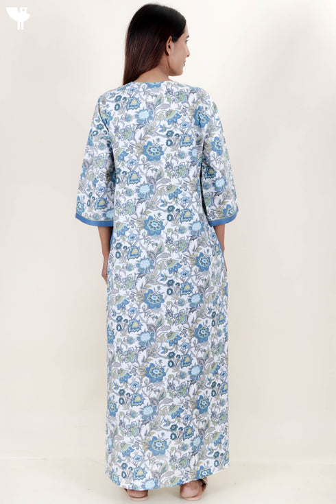 60’s Cotton Zipper Kaftan In Floral Print