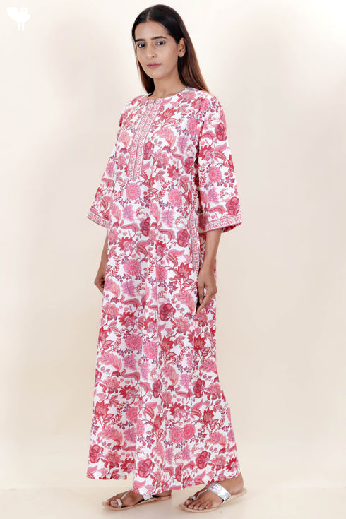 60’s Cotton Zipper Kaftan In Floral Print