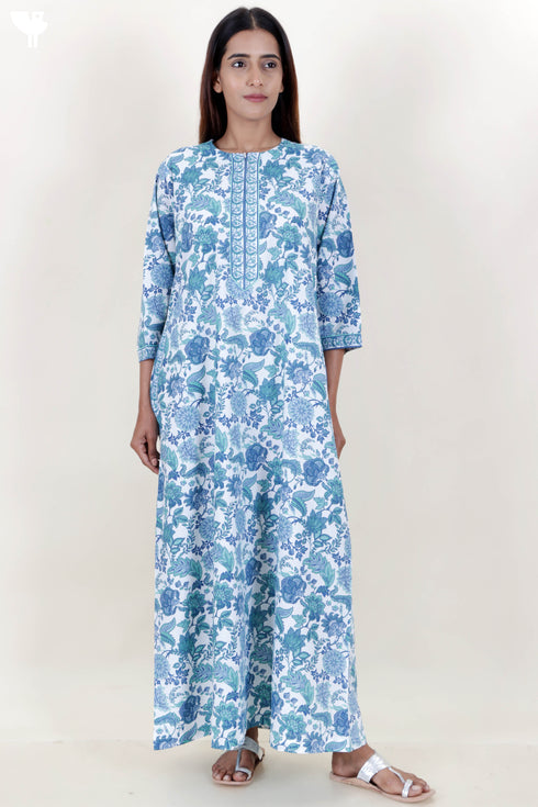 60’s Cotton Zipper Kaftan In Floral Print