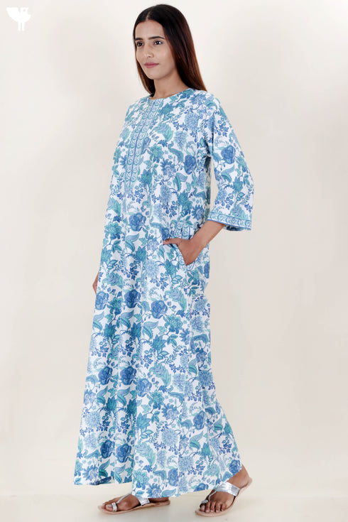 60’s Cotton Zipper Kaftan In Floral Print