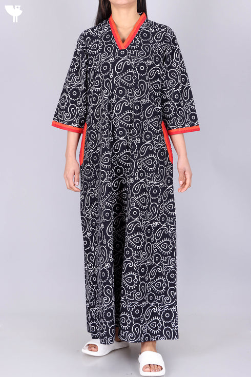 40’s Cotton V-Neck Full Sleeved Kaftan In Paisley Jaal