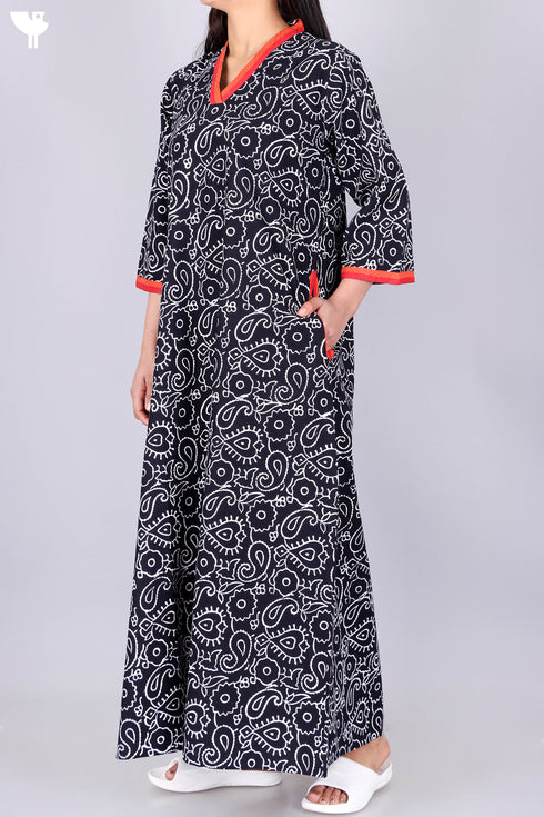 40’s Cotton V-Neck Full Sleeved Kaftan In Paisley Jaal
