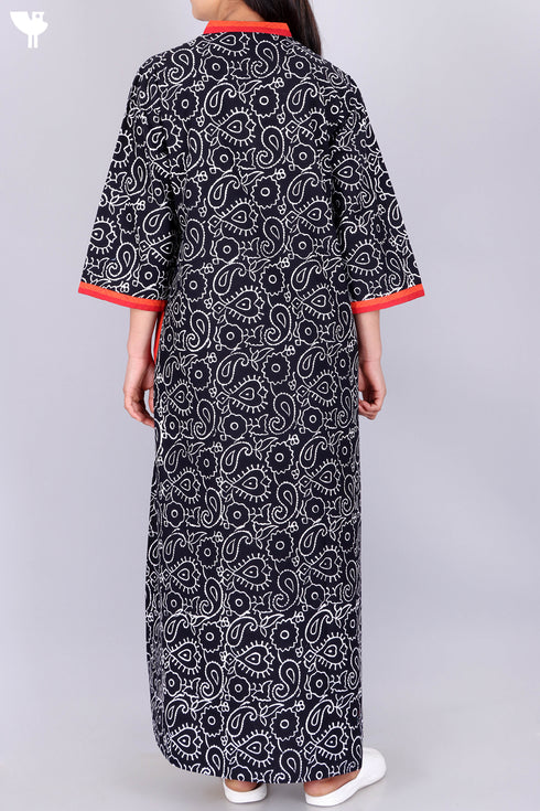 40’s Cotton V-Neck Full Sleeved Kaftan In Paisley Jaal