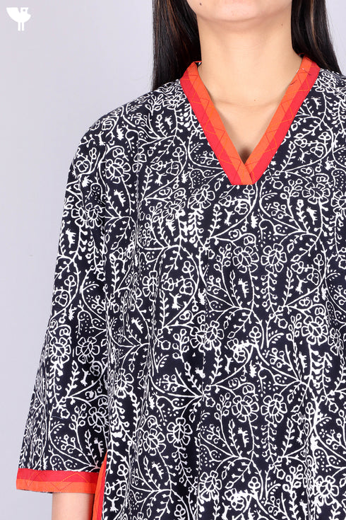 40’s Cotton V-Neck Full Sleeved Kaftan In Floral Print