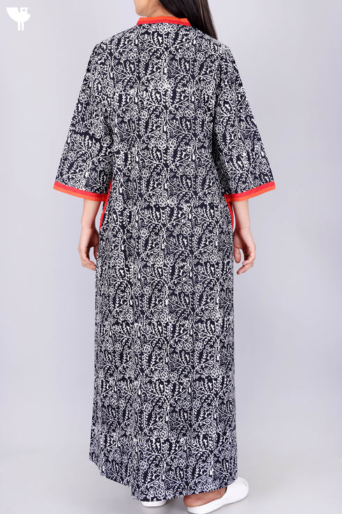 40’s Cotton V-Neck Full Sleeved Kaftan In Floral Print