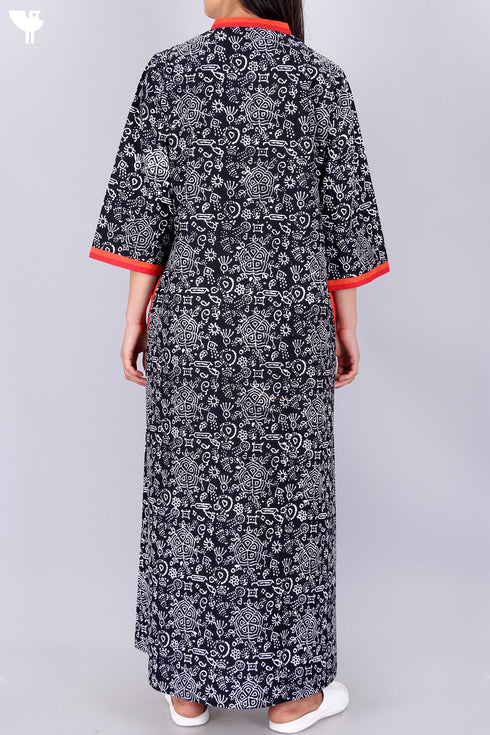 40’s Cotton V-Neck Full Sleeved Kaftan In Floral Print