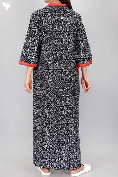 40’s Cotton V-Neck Full Sleeved Kaftan In Floral Print