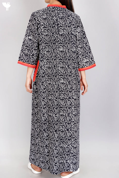 40’s Cotton V-Neck Full Sleeved Kaftan In Floral Print
