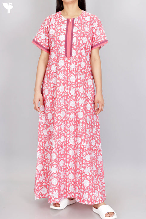 60’s Cotton Zip Kaftan In Floral Block Print