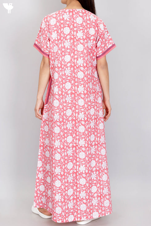 60’s Cotton Zip Kaftan In Floral Block Print