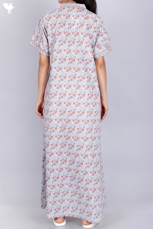 60’s Cotton V-neck Kaftan In Floral Print