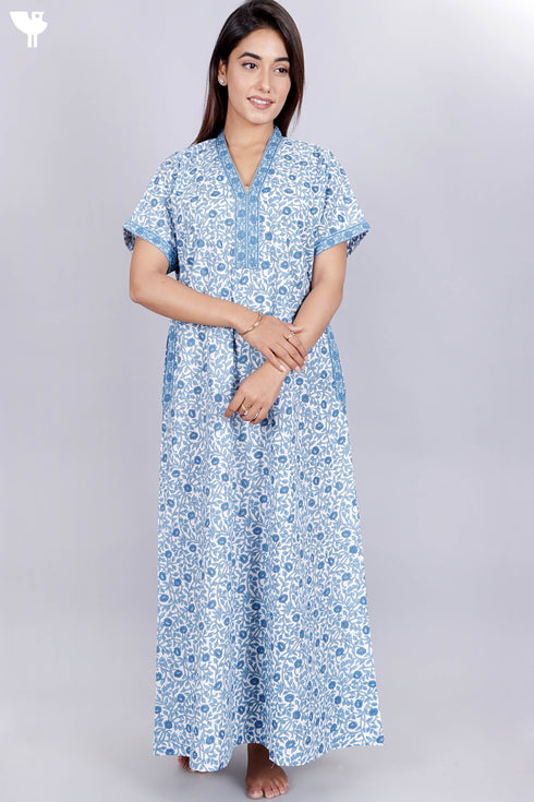 60’s Cotton V-neck Kaftan In Floral Print