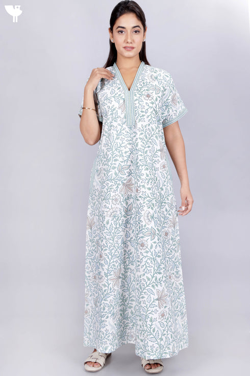 60’s Cotton V-neck Kaftan In Floral Print