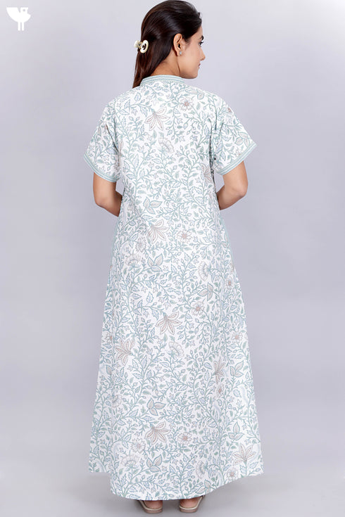 60’s Cotton V-neck Kaftan In Floral Print