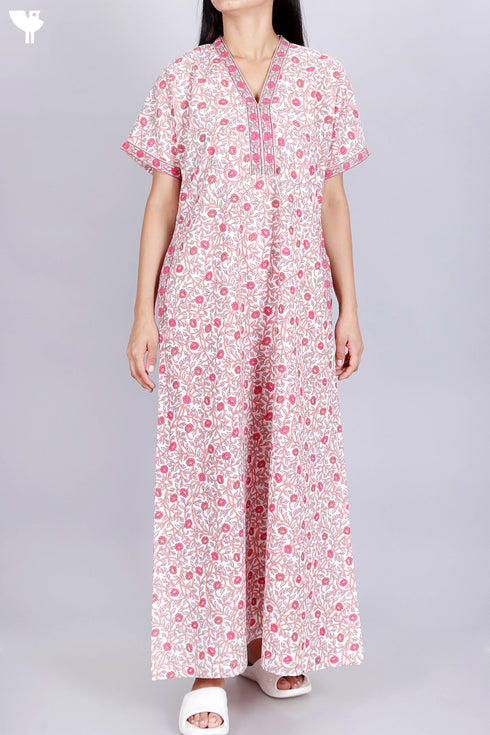 60’s Cotton V-neck Kaftan In Floral Print