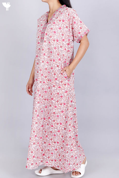 60’s Cotton V-neck Kaftan In Floral Print