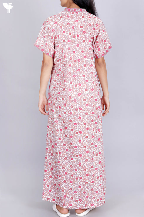 60’s Cotton V-neck Kaftan In Floral Print